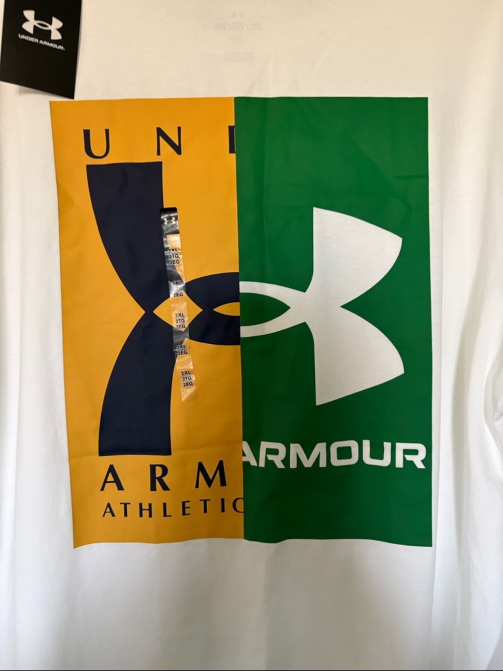 Under Armour White Short Sleeve Tee with Green & Yellow Logos - Picture 8 of 10